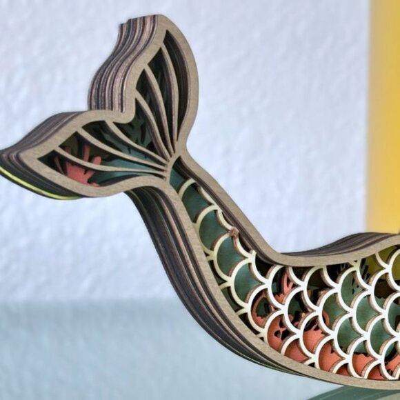 Tropical Mermaid Sea Life Under-the-Ocean Wood Wooden 3D Figure Diorama Decor - Picture 9 of 11